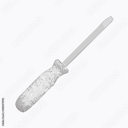 Stylized black and white illustration of a flat-head screwdriver. A classic hand tool for DIY projects, maintenance, and repair work
