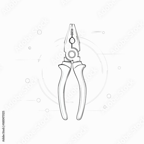 Detailed line art sketch of combination pliers, a versatile hand tool for repair and construction. Vector illustration of industrial equipment for technical concepts