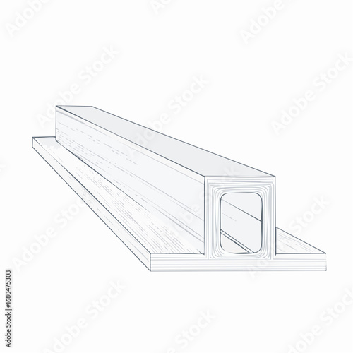 Hand-drawn sketch of a hollow structural beam or engineered wood profile for construction. Isolated technical architectural illustration on a white background