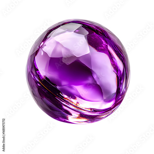 A beautiful purple crystal sphere showcasing intricate facets and brilliant light. A perfect gemstone jewel isolated on a clean white background