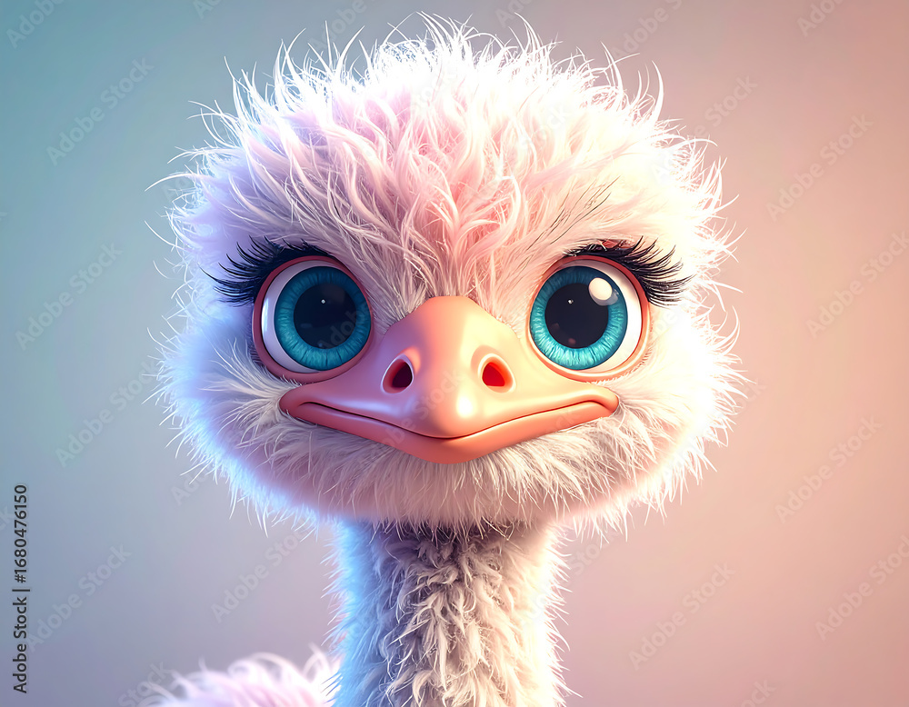 Fototapeta premium Ostrich beauty struts her fabulous feathery fluff and lashes