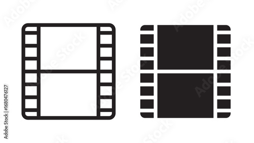 Film strip icon vector illustration for cinema movie production and video editing project.This vector illustration features a minimalist film strip icon, perfect for media, video production, and cinem