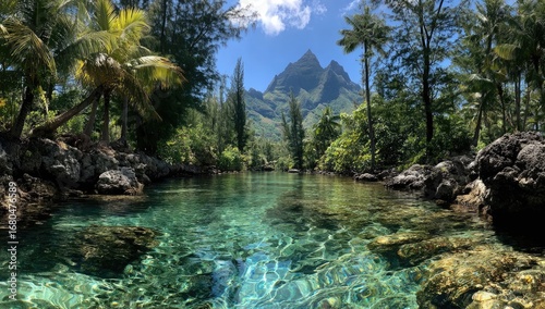 Crystal-clear lagoon, tropical oasis