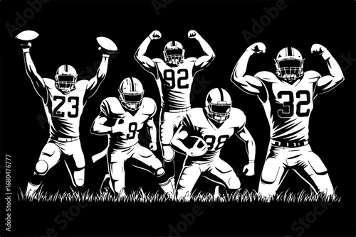 American Football Player Action Silhouettes Vector 