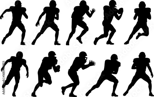 American Football Player Action Silhouettes Vector 