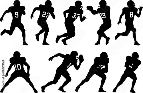 American Football Player Action Silhouettes Vector 