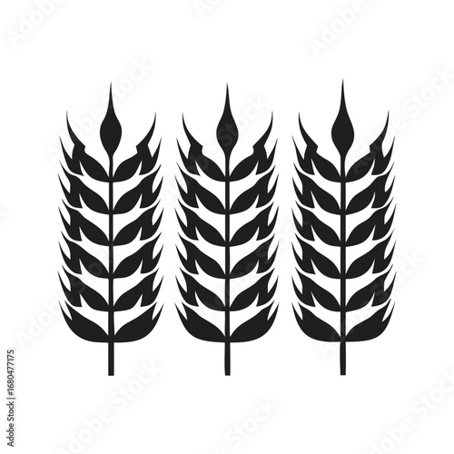 Three Black Silhouettes of Wheat Stalks grain cereal with Vector Design