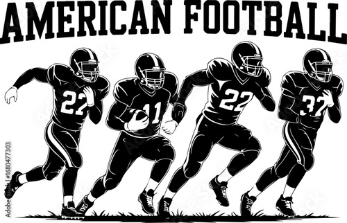 American Football Player Action Silhouettes Vector 