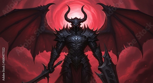 Dark Demon Lord, Powerful, Armored, Fantasy Art.