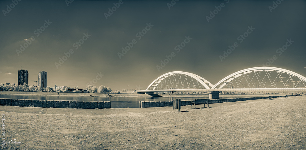 Fototapeta premium Puente moderno sobre el Danuvio en Novi Sad. Serbia,