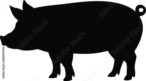 Pig Silhouette Side View, Farm Animal, Domestic Livestock, Pork Industry, Agricultural Illustration, Cute Piglet Outline, Animal Vector Art