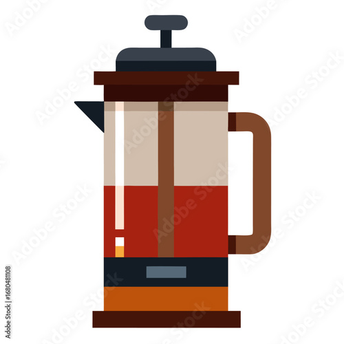 French press coffee maker with freshly brewed coffee vector on white background.