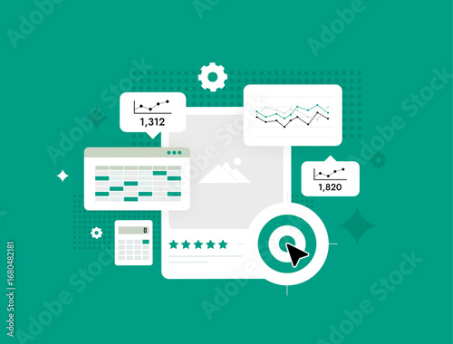 Tools and Visualizations for Data Analysis in the Field of Social Media Digital Marketing Strategies. Flat design modern vector illustration