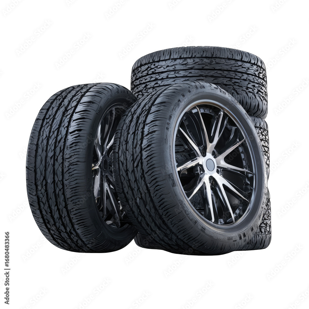 Naklejka premium Stacked tires and rims, dark gray/black