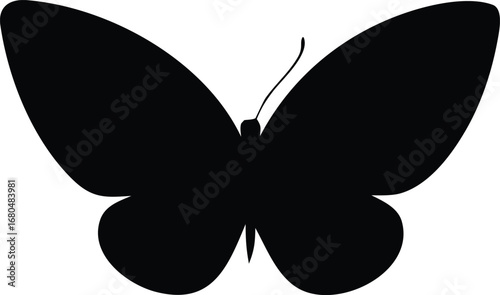 This is a striking silhouette of a butterfly, rendered in solid black against a pure black background.