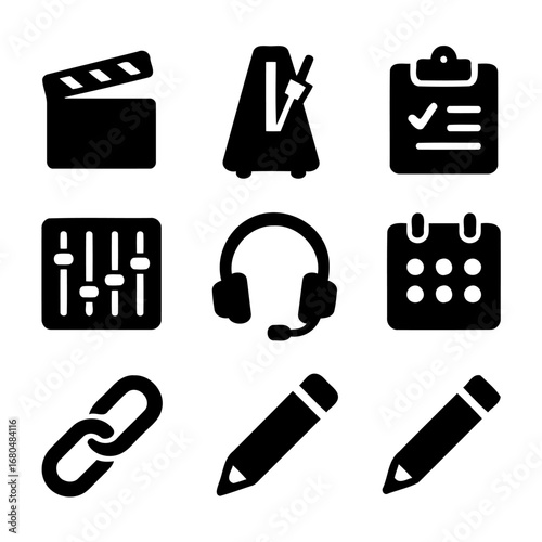 Iconic Multimedia Essentials: An assortment of classic icons representing multimedia tools for seamless creation and organization, offering a clean design for content creators and media professionals.