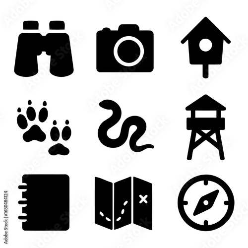Wildlife Icons: A collection of iconic representations captures the essence of wildlife and nature exploration, inviting viewers to embark on an adventure. 