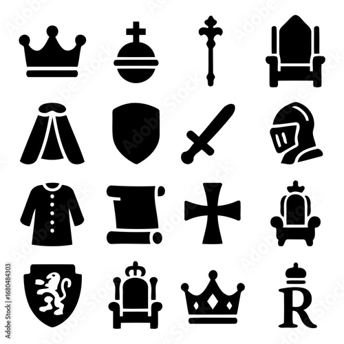 Royal Heritage Silhouettes: A collection of iconic royal symbols and artifacts, rendered in bold silhouettes. A timeless testament to power, authority, and regal splendor.
