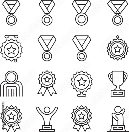 Awards and achievement icons in a grid pattern recognition success