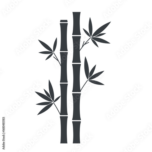 Silhouette of two bamboo stalks with leaves, depicted in a simple, elegant design.