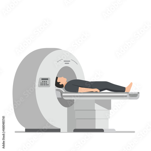 A person undergoing a CT scan procedure inside a large medical machine.