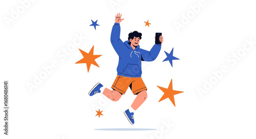 Joyful Person Takes Selfie with Celebration Stars to Mark a Momentous Achievement
