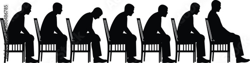 "Silhouette Sequence of a Person Sitting on a Chair with Different Postures from Slouching to Upright Position"