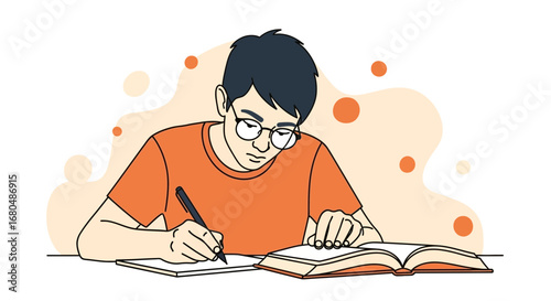 Person Attentively Reading Book and Writing Notes Focused on Educational Endeavors