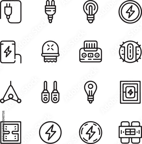 Electricity and Energy Icons Power Plugs Light Bulbs and Electrical Symbols vector illustration
