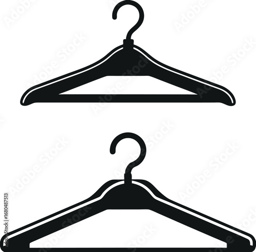 Two Black Clothes Hangers on White Background garment hanger