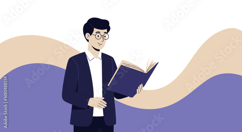 Stylish Person Reading A Book With Conceptual Background Demonstrating Education