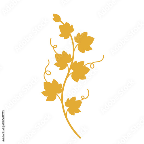 Golden vine branch with stylized leaves and tendrils, elegant botanical illustration.