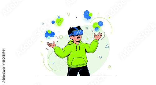 Virtual Reality Games Experience Illustration Depicting Fun And Innovative Digital Technology