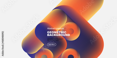 Abstract shapes blend vibrant colors. Dynamic composition creates modern visual impact. Text promotes geometric background design.