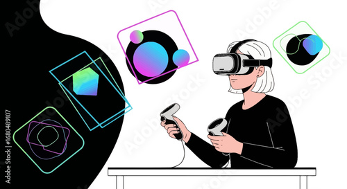 Woman Immersed In Virtual Reality Experience With A Futuristic And Modern Design