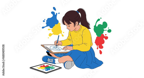 Young Artist Dreams Up Designs With Palette While Creating Colorful Artistic Inspiration