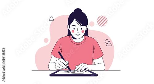 Young Illustrator Creating Digital Art On A Tablet Device In Modern Illustration Style