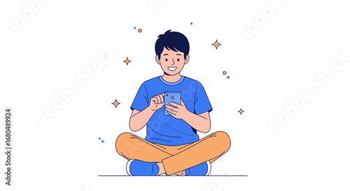 Young Person Exploring Mobile Applications and Engaging in Digital Communication