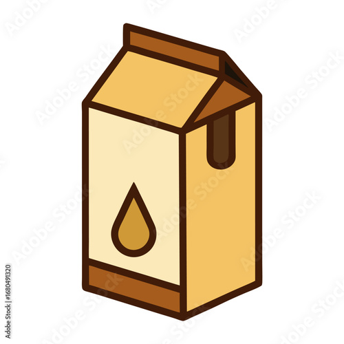 Milk or juice carton with a brown cap and a droplet vector on white background.
