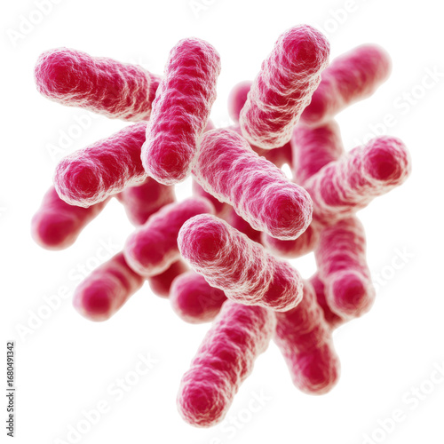 Microscopic view of rodshaped bacteria cells clustered together illustrating microbiology and infectious disease research on transparent background