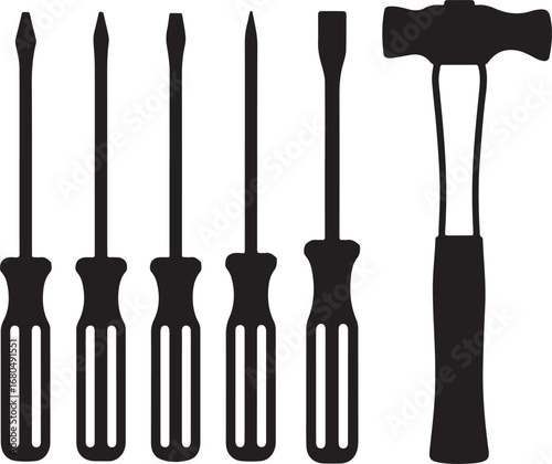 Screwdrivers and hammer tools hardware workshop
