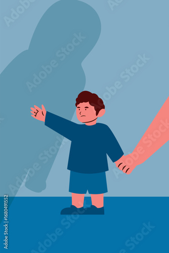 A child reaches toward a fading parent silhouette while holding another hand, illustrating custody conflict after divorce.