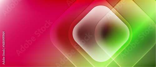 Abstract gradient background. Pink transitions to yellow, then green. Overlapping blurred squares create depth, visual interest.