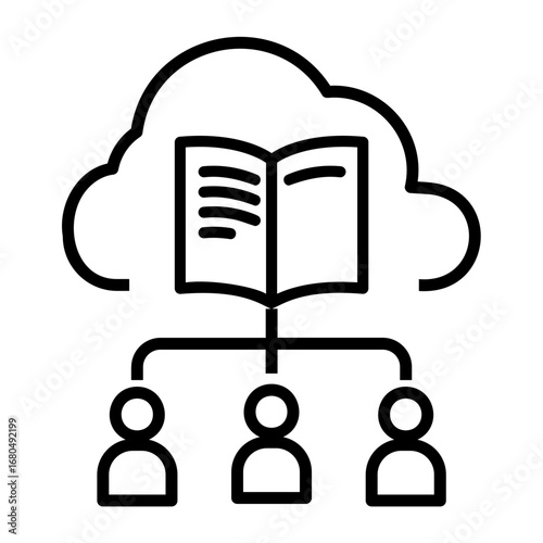 Vector icon illustrating collaborative e-learning and access to shared knowledge from a cloud-based digital library