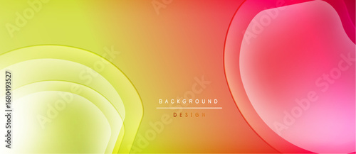 Abstract gradients blend yellow, orange, pink hues. Layered shapes create dynamic visual texture. Modern design element for backgrounds.