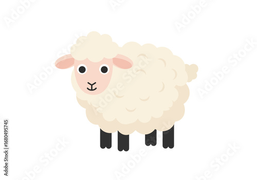 A cartoonstyle sheep white and fluffy with black legs stands on a white background