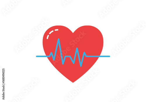 A red heart displays a light blue heartbeat line over it indicating vitality