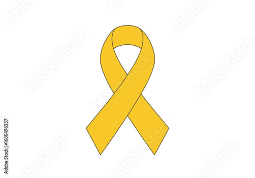A yellow awareness ribbon with a dark outline centered on a white background