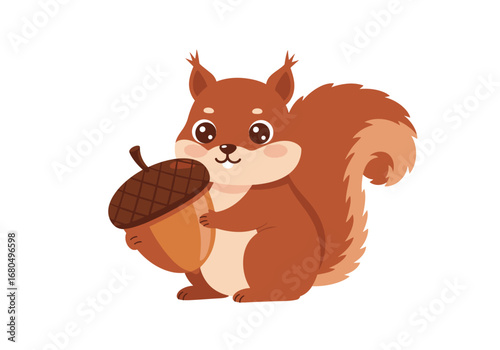 Brown squirrel holding an acorn cartoon style