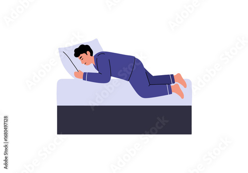 Person on bed prone Holding phone or something else in hand